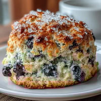Golden sourdough discard blueberry scones with juicy berries and a crunchy sugar topping, baked until perfectly golden and tender.  