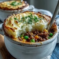 Shepherd's Pie Soup with Ground Beef and Veggies in a steaming bowl, rich broth with tender potatoes and vegetables.