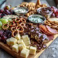 A festive snack board with sweet and savory bites, perfect for grad parties and celebrations with friends and family.