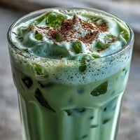 A vibrant iced matcha latte with a creamy vanilla cold foam, perfect for Mother's Day celebrations.