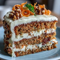 Decadent Easter carrot cake with tangy cream cheese frosting and elegant candied carrot curls on top.