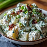 Creamy Juneteenth Soul Food Potato Salad with tangy pickles and mustard.